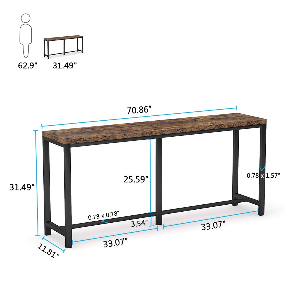 Tribesigns 70.9 inch Extra Long Console Table Behind Couch, Easy Assembly Sofa Table for Living Room Small Space, Rustic Industrial Narrow Entryway Hallway Table (Brown)