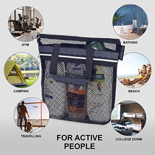 DV Lifestyle Mesh Shower Bag 10.2x9.9'' Quick-Dry Caddy with Zipper & 2 Pockets. Portable Toiletry Tote for Bathroom, Gym,...