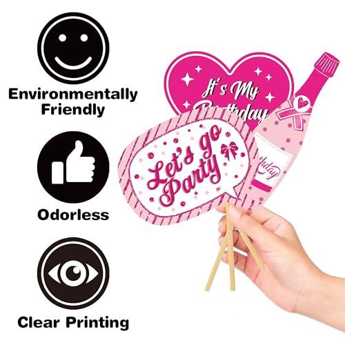 Birthday Decorations for Women,Happy Birthday Banner, 35 Balloons,Photo Booth Props for Girls (Hot Pink)