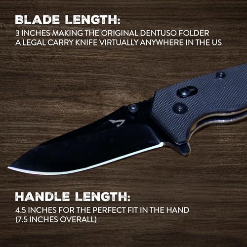 Dentuso EDC Utility Knife, 3" Sharp D2 Blade, 7.5" Total Length, Textured G10 scale, Crossbar Lock, Reversible Clip, Ball ...