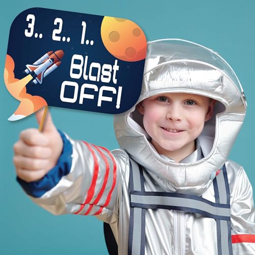 Space Photo Booth Props - 41-pc Photobooth Kit with 8 x 10-Inch Sign, 60 Adhesive Pads, 45 Sticks - Space Party Decor - Sp...