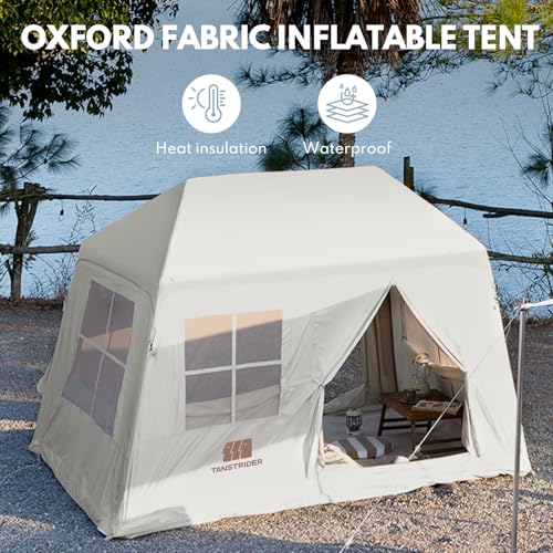 Inflatable Tents for Camping, Blow Up Tent with Hand Pump, 3-4 Person Air Glamping Tent with Canopy, Easy Setup 4 Season O...