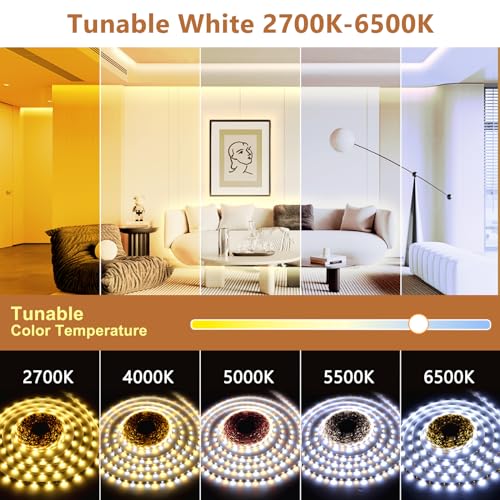 Wefomey White LED Strip Lights, 100ft Dimmable Bright 24V Led Tape Light with Remote and App Control, 2700K-6500K White 14...
