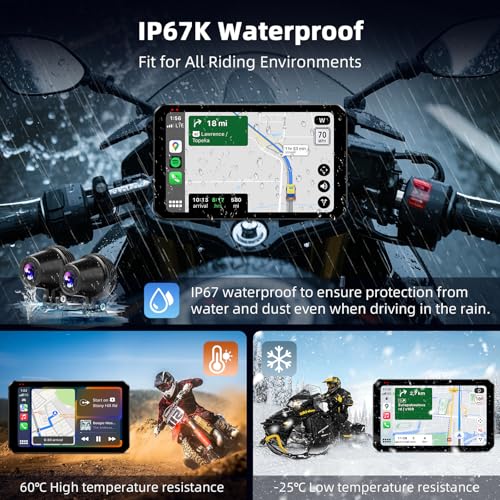 6.25" CarPlay Motorcycle IP67 Waterproof Motorcycles GPS Navigation System Moto Carplay & Android Auto Screen with Dual Bl...