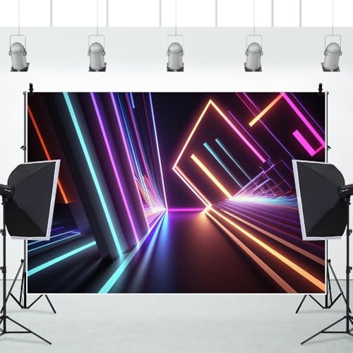 Yeele 5x3ft Abstract 3D Neon Backdrop for Photography Futuristic Abstract Neon Light Building Let's Glow Background for Bi...