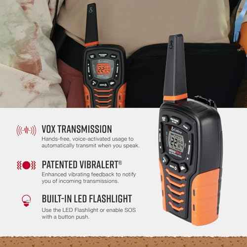Cobra ACXT645 Waterproof Walkie Talkies - Rechargeable, 22 Channels, Long Range 35-Mile Two-Way Radio Set, Black and Orange (2-Pack)