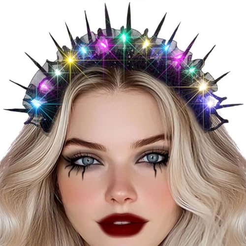 Uranian Ligth Up Halloween Headbands Gothic Black Flower Crowns LED Halloween Hair Accessories for Women