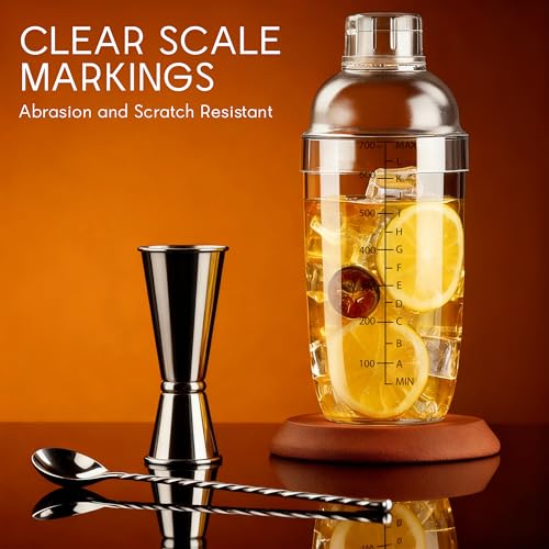 BETTFOR Plastic Cocktail Shaker with Measuring Scale 24oz (700ml), Leak-Proof & Shatter-Resistant Drink Mixer for Bartendi...