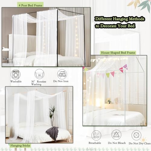 Akiky Canopy Bed Curtains with Light Princess Bed Canopy Scarf for Full/Queen Metal Bed Frame,Wood Frame Bed-2 Panel Sheer...