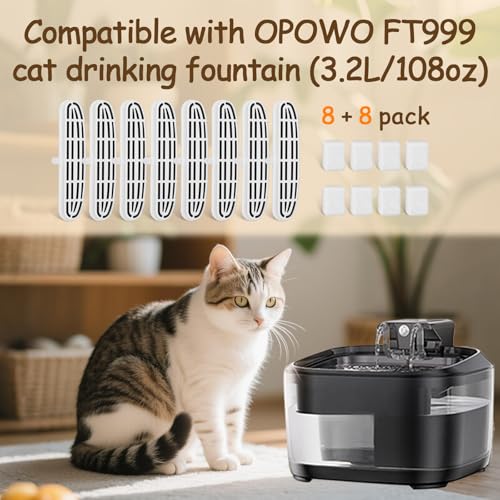 6 Pcs Cat Water Fountain Filters and 6 Pump Sponges, Wireless Stainless Steel Kitty Cat Drink Water Fountain Filters Repla...