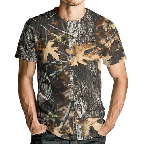 GHUALURU Men's Camo T Shirt Hunting Shirts Short Sleeve Fishing Camouflage Shirt
