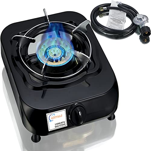 Horynar Single Burner Propane Stove with LPG CSA Hose 13,000 BTU Single Propane Burner Smart Switch Protection Unique Body...