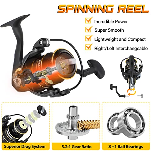 PLUSINNO Fishing Pole, Fishing Rod and Reel Combo,Telescopic Fishing Rod Kit with Spinning Reel, Collapsible Portable Fish...