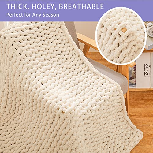 Bigacogo Chunky Knit Throw Blanket for Couch, 40x60 inches, 100% Hand Knitted with Thick Jumbo Chenille Yarn, Cozy Soft La...