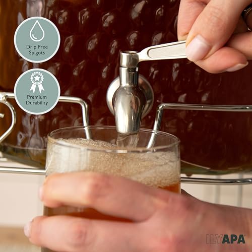 Ilyapa Double Glass Beverage Dispenser with Stand - 2 Gallon Large Drink Dispensers for Ice Water, Lemonade, Juice, Sangri...