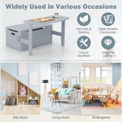 Costzon Kids Table and Chair Set, Convertible Toy Storage Bench with Built-in Handle for Kindergarten, Preschool, Kids Roo...