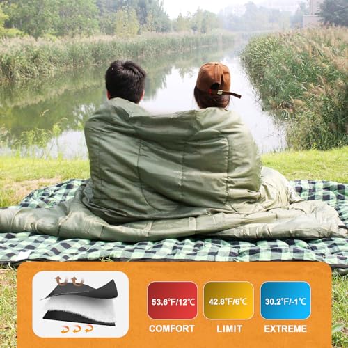 POEPORE Double Sleeping Bag Flannel for Adults with 2 Pillows 2 Person Sleeping Bags Camping XXL Queen Size Two Person Sle...