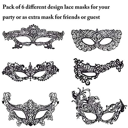 Geek-M Women's Black Lace Mask Party Ball Masquerade Fancy Dress Masks Pack of 6