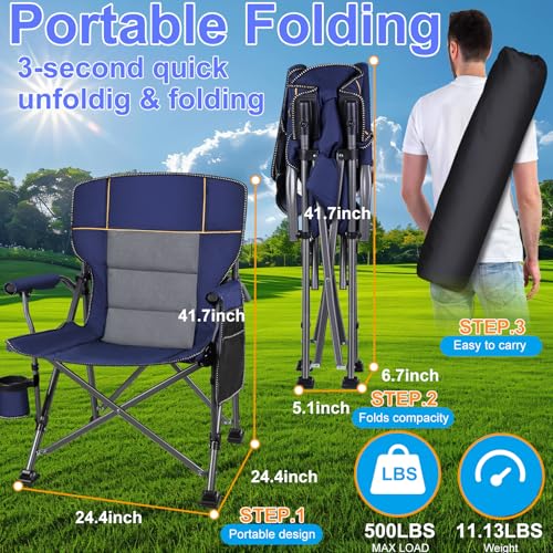 Jill Deaaa® Oversized Camping Chairs, Heavy Duty Support 450 LBS, Foldable Outdoor Chair with Padded Back & Arm, Folding L...