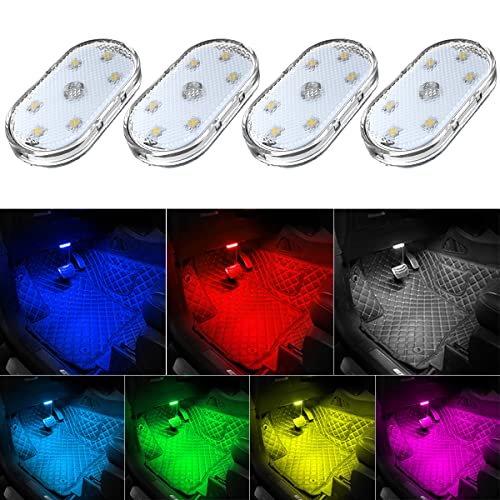 4Pcs Car LED Lights Interior Wireless, 7 Colors Interior Car Lights with 6 Bright LED Lamp Beads, Portable USB Rechargeabl...