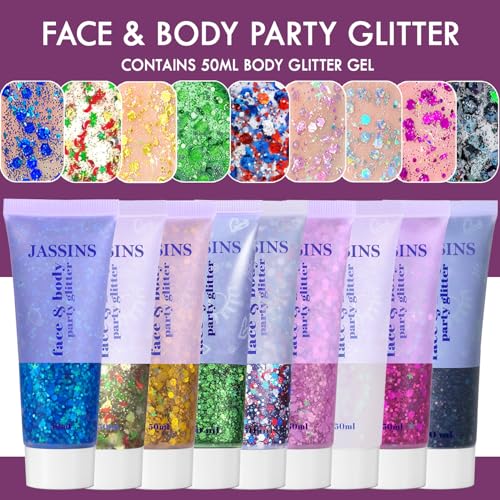 JASSINS 2PCS Body Glitter, 100ml Christmas Face Glitter for Women Girls Kids, Glitter Gel Makeup Tween Gifts, Singer Conce...