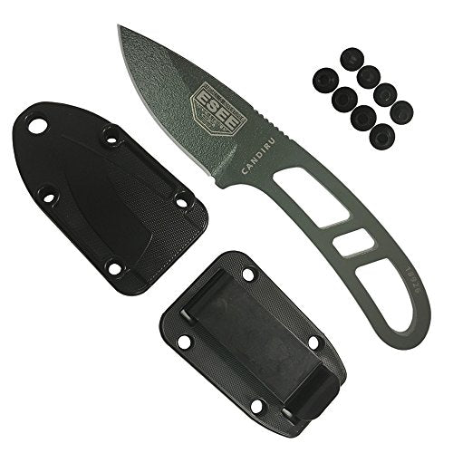 ESEE Authentic Candiru Tactical Survival Knife - Molded Sheath Belt Clip Plate (OD Blade, Black Molded Sheath)