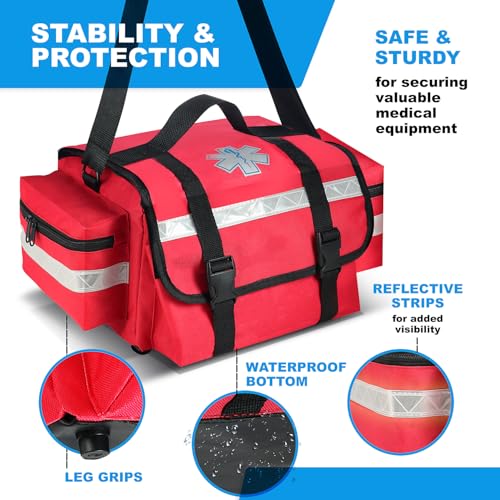 Primacare Fully Stocked Reflective Trauma Bag - 17" x 9" x 7" First Aid Responder Emergency Medical Supplies Kit, Professi...