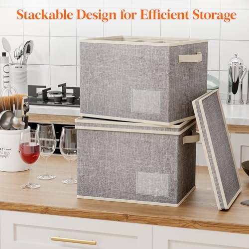 Lifewit 3 Pcs Wine Glass Storage Box with Dividers, Stackable Cationic Hard Shell Stemware Organizer Case 24 Cells, Foldab...