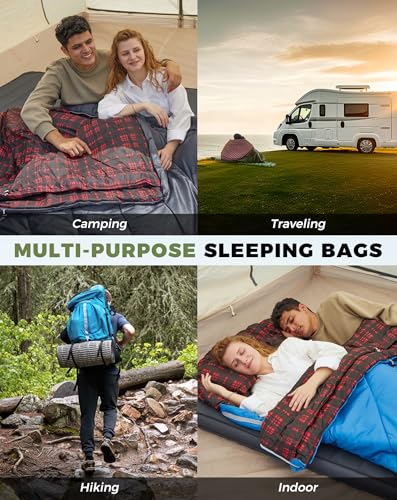 KingCamp Double Sleeping Bag for Adults, Queen Size 2 Person XXL Flannel Sleeping Bag, Waterproof Lightweight Flannel Quil...