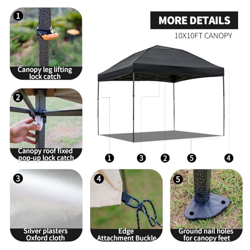 10x10 Pop Up Canopy Tent with 2 Sidewalls, Easy Up Canopy Outdoor Party Sun Shade Tent Portable Gazebo for Beach Camping E...