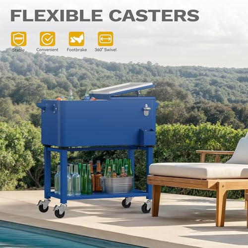 DWVO Ice Chest with Wheels,80 Quart Rolling Cooler with Bottle Opener Drainage