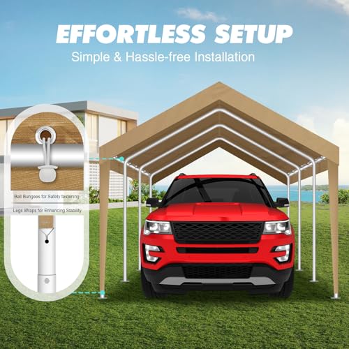 10x20FT Carport Canopy Replacement Cover Heavy Duty Waterproof & UV Protected, All Weather Car Shade Canopy with Ball Bung...