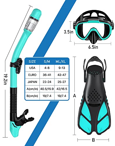 Ubekezele Snorkeling Gear for Adults Men Women,4 in 1 Snorkel Set with Panoramic View Diving Mask Anti-Fog Anti-Leak,Dry T...
