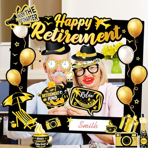 HOWAF Retirement Party Photo Booth Props Kit - 26pcs Selfie Props & 1 Frame, Fun Retire Party Favors