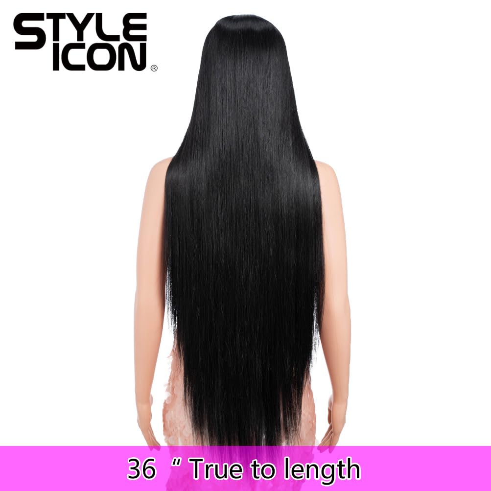 Style Icon 36    Super Long 13x4 Lace Wig Easy-360 Lace Frontal Wigs Free Part Lace Front Wigs with Baby Hair (36, 1B)