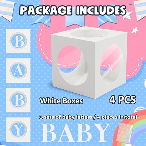 Baby Boxes with Letters for Baby Shower , White Clear Balloon Boxes with 4 Letter for Boy or Girl Gender Reveal Decoration...