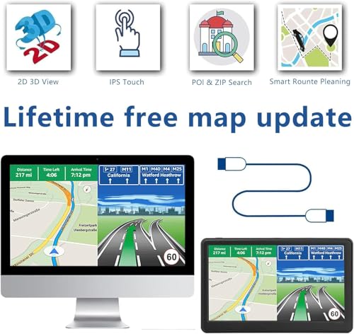 Car GPS Navigation System with 7 inch Display, 2025 Maps, Free Lifetime Updates for RV, Truck, Commercial Drivers, Semi Tr...