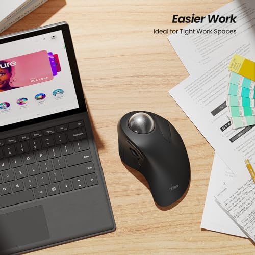 Nulea Wireless Ergonomic Trackball Mouse, Rechargeable, Bluetooth Rollerball Mouse, 44mm Index Finger Trackball, 5 Adjusta...