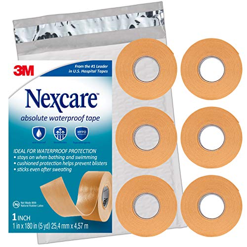 Nexcare Absolute Waterproof Tape, Flexible Foam Medical Tape, Secures Dressing and Keeps Wounds Dry - 1 In x 5 Yds, 6 Roll...