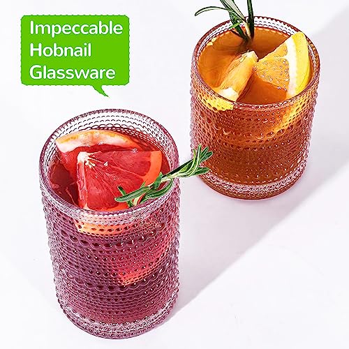 Lvtrupc Vintage Hobnail Drinking Glasses Set of 12-14 oz Old Fashioned Water Glass Cups & 11 oz Cocktail Glasses, Aestheti...