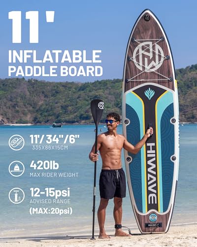 Hiwave Inflatable Paddle Board 11 '* 34 "* 6" Extra Wide Sup Board, 420lb Capacity Paddle Board for Adults, Suitable for S...