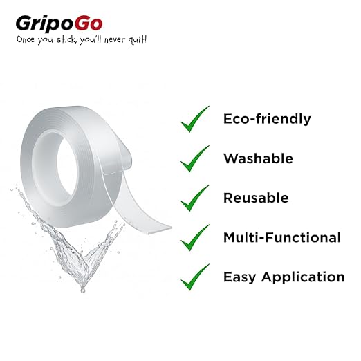 Nano Double-Sided Tape - Heavy-Duty Clear Mounting Tape, Removable & Reusable Gel Adhesive - Washable, Multipurpose Wall Tape for Poster Hanging, Rug Grip, DIY, Home & Office Use