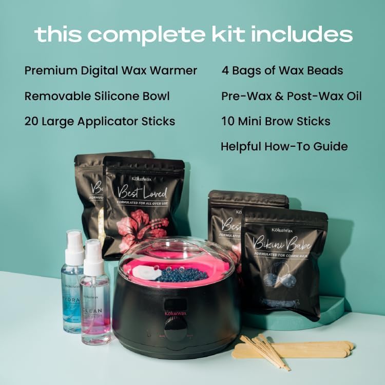 KoluaWax Premium Waxing Kit for Women - Beginner Friendly - Complete Wax Kit that includes 14oz of Wax Beads, Applicator, ...