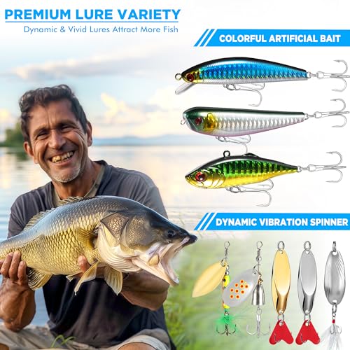PLUSINNO Fishing Lures, 137Pcs Tackle Box with Tackle Included, Crankbaits, Spoon, Hooks, Weights & Other Accessories, Fis...