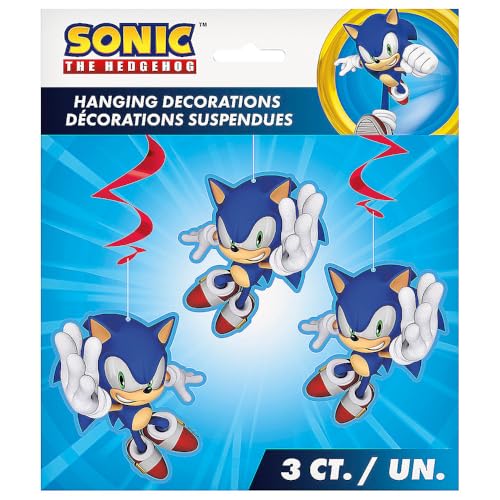 Sonic the Hedgehog Hanging Swirl Decorations (Pack of 3) - Eye-Catching Red & Blue Design, Perfect for Indoor & Outdoor Use