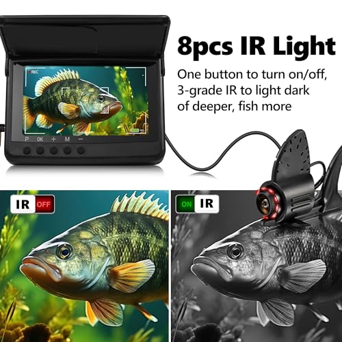 2026 𝐍𝐄𝐖 [Audio+Video Record] HD1080P Ice Fishing Camera w/DVR 32GB, 10000mAh, 5'' OLED, Ice Fishing Camera Underwater ...