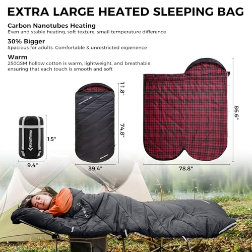 KingCamp Sleeping Bag for Adults, Cold Weather & Warm Extra Wide Big & Tall XL Portable Waterproof Flannel Sleeping Bags, ...
