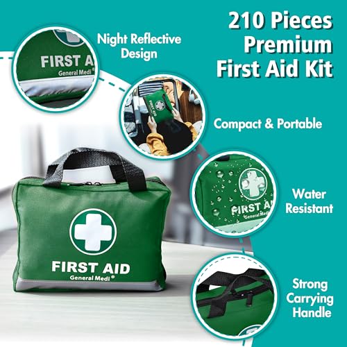 General Medi 210 Piece First Aid Kit- Emergency Kit - Reflective Design - Includes Ice(Cold) Pack, Moleskin Pad and Emerge...
