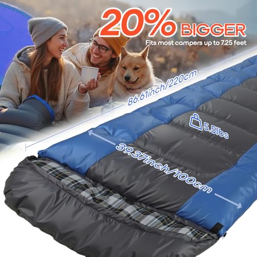 SCALERQUEST XXL Extra Wide Big Tall Flannel Sleeping Bag for Adults 0 Degree Winter Cold Weather Sleeping Bag Warm for Cam...