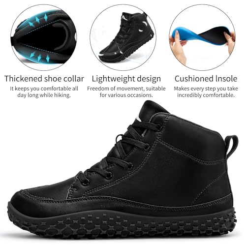 HARENCE Mens Wide Toe Barefoot Boots with Zero Drop Sole for Outdoor Camping Hiking Walking Non-Slip Waterproof